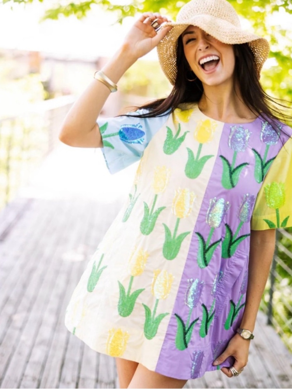 QUEEN OF SPARKLES NEON COLORBLOCK TULIP MINI DRESS - Picture 9 of 14